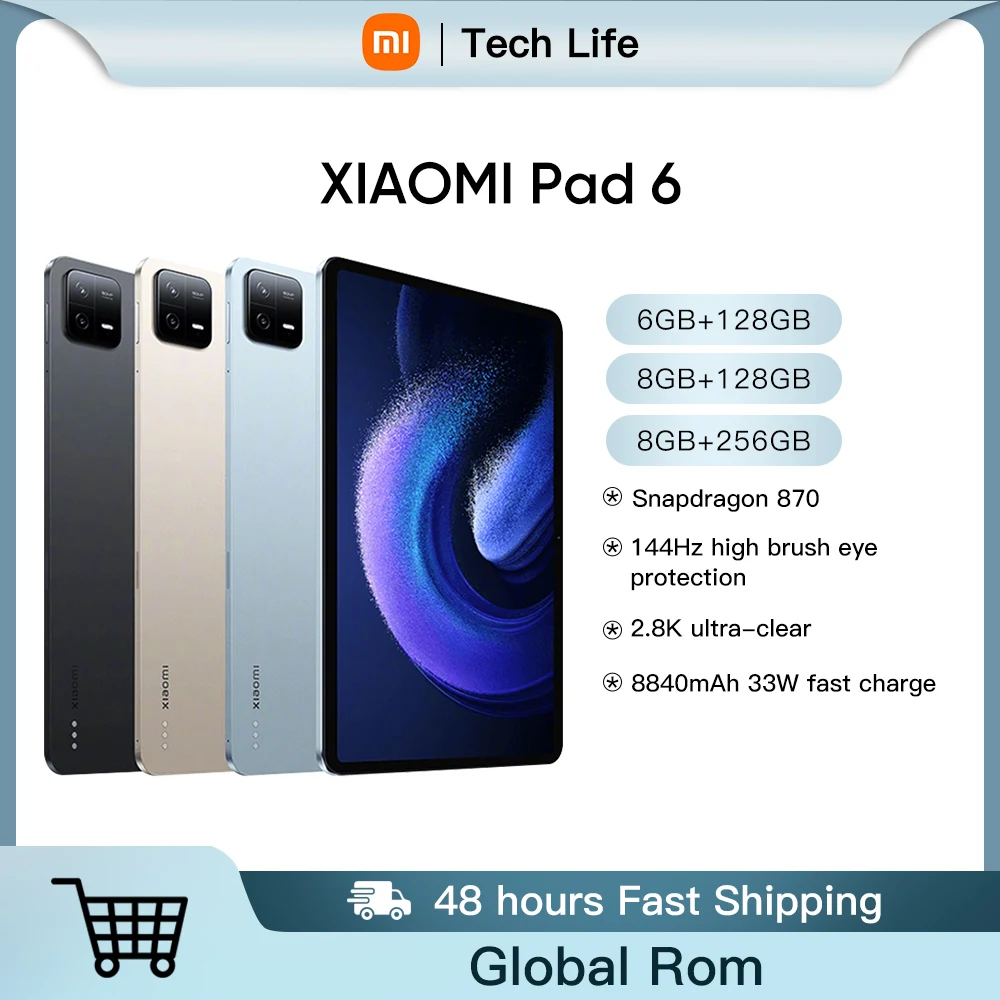 New Xiaomi Mi Pad 6 Global ROM Snapdragon 870 Octa Core 144Hz 2.8K 11inch Screen 8840mAh Battery 33W Fast Charge Tablet MIPad 6