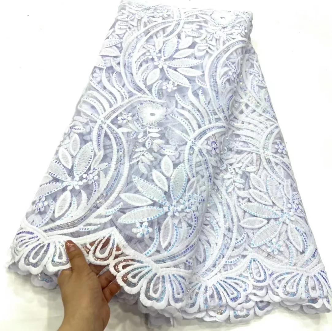 Nigeria Lace Fabric 2023 Blue Embroidered Mesh Sewing Material Women Party Wedding Dresses High Quality African Embroidery Tulle