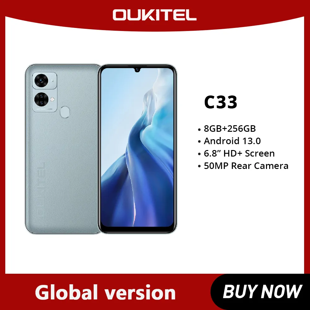 OUKITEL C33 Smartphone 8GB RAM+256GB ROM Octa Core 6.8&quot HD+ Screen 50MP Rear Camera Android 13 5150mAh Phone