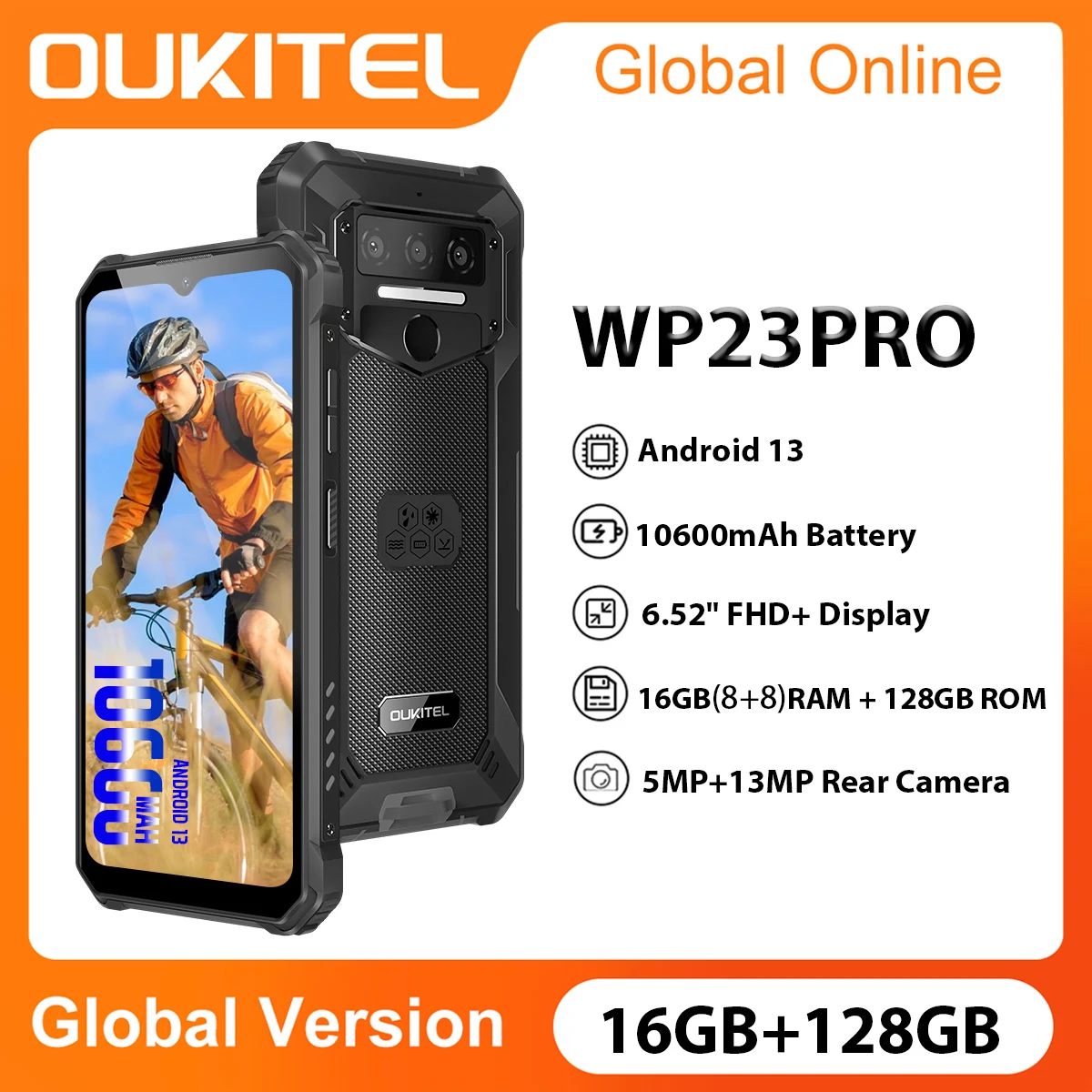 OUKITEL WP23PRO Smartphone Android 13 8GB+128GB mobile phones 10600mAh 6.52\