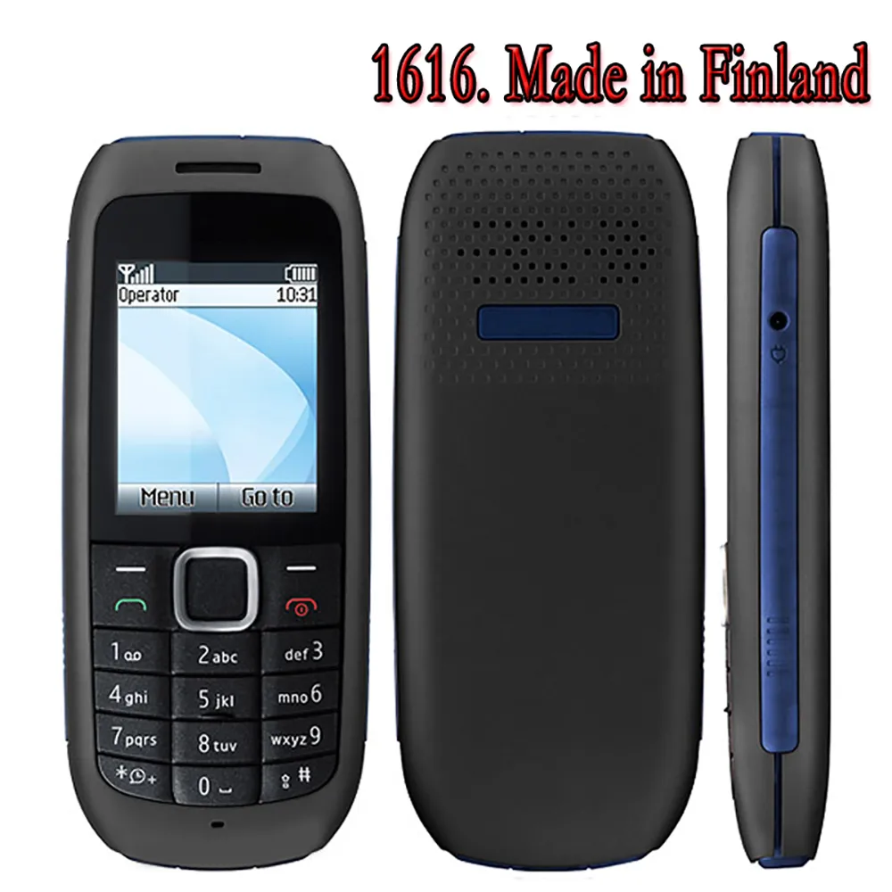 Original 1616 Mobile Phone Cheap CellPhone Unlocked GSM 900/1800. Not Network in North America Made in Finland on 2010 Year