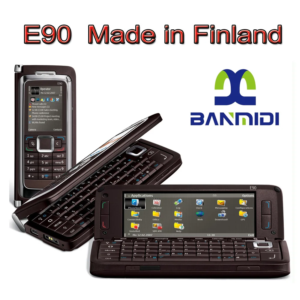 Original E90 Mobile Cell Phone GPS Wifi 3G GSM 3.2MP Bluetooth Cellphone Unlocked QWERTY Keyboard, Made in Finland on 2007 Year