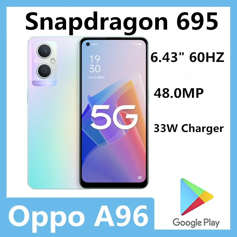 Original Oppo A96 5G Mobile Phone Snapdragon 695 Android 11.0 Sreen Fingerprint 6.43\