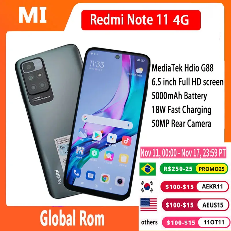 Original Redmi Note 11 4G/redmi 10 Smartphone 4GB 128GB  6.5\