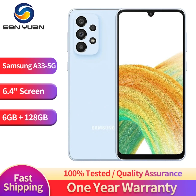 Original Samsung Galaxy A33 A336B 5G Mobile Phone Dual SIM 6.4” 6GB RAM 128GB ROM Quad Camera Exynos 1280 Octa Core SmartPhone