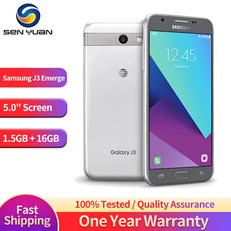 Original Samsung Galaxy J3 Emerge J327T 4G Mobile Phone 5.0” 1.5GB RAM 16GB ROM 5MP+2MP WiFi Snapdragon 425 Android SmartPhone