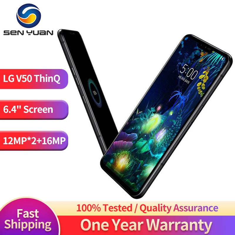 Original Unlock LG V50 ThinQ 6.4 Inch NFC 5G Phone 6GB RAM 128GB ROM Android Octa Core Dual Front 3 Rear Camera CellPhone