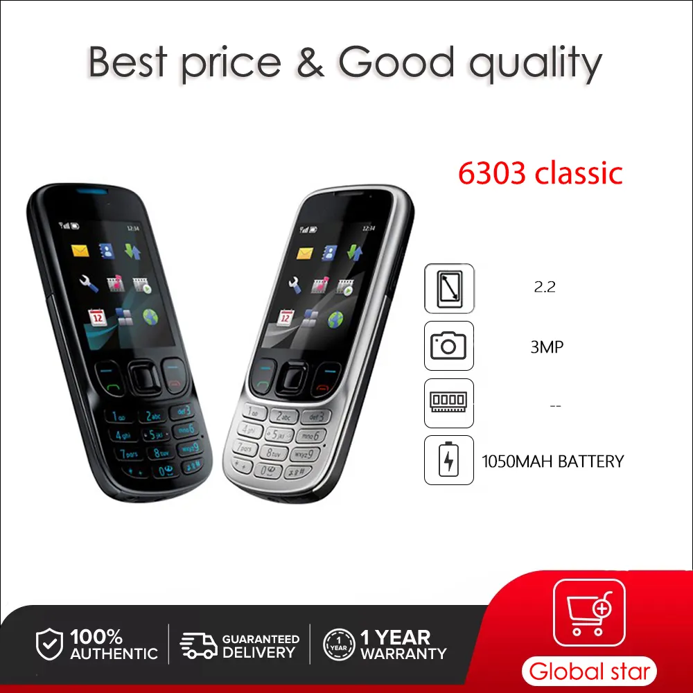 Original Unlocked 6303 classic Camra Bluetooth Loudspeaker Mobile Phone Russian Arabic Hebrew English Keyboard Made in Finland