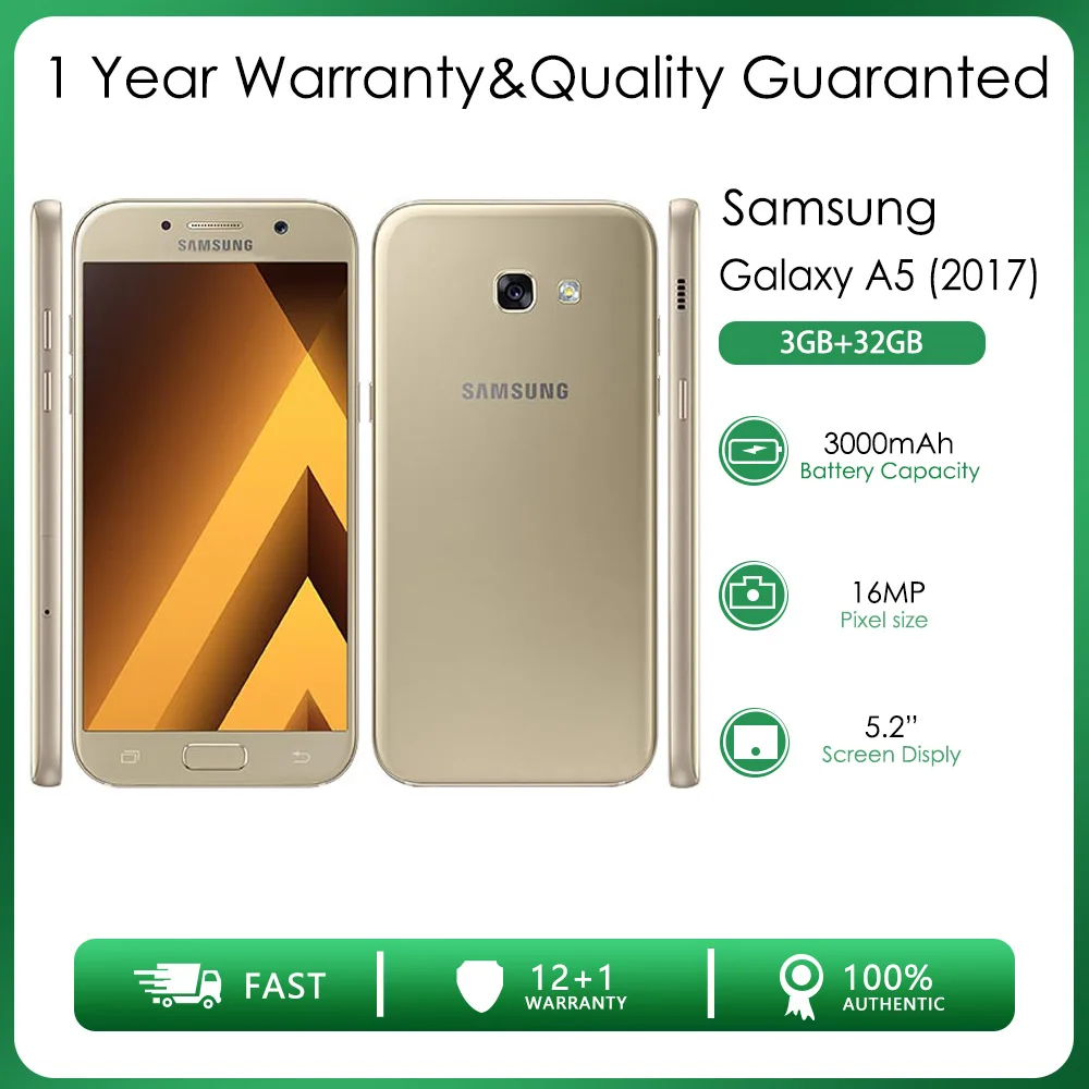 Original Unlocked Samsung Galaxy A5 (2017) Dual SIM A520F 4G 3GB RAM+32GB 16MP 5.2” 3000mAh Android 6 Fingerprint Smartphone