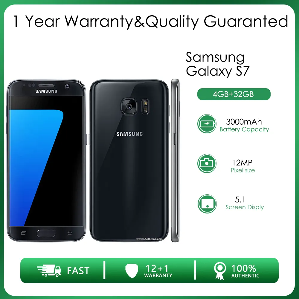 Original Unlocked Samsung Galaxy S7 G930A G930V G930F 4GB RAM 32GB ROM 12MP 5.1 Inch Screen 3000mAh Battery Unlocked Cellphone