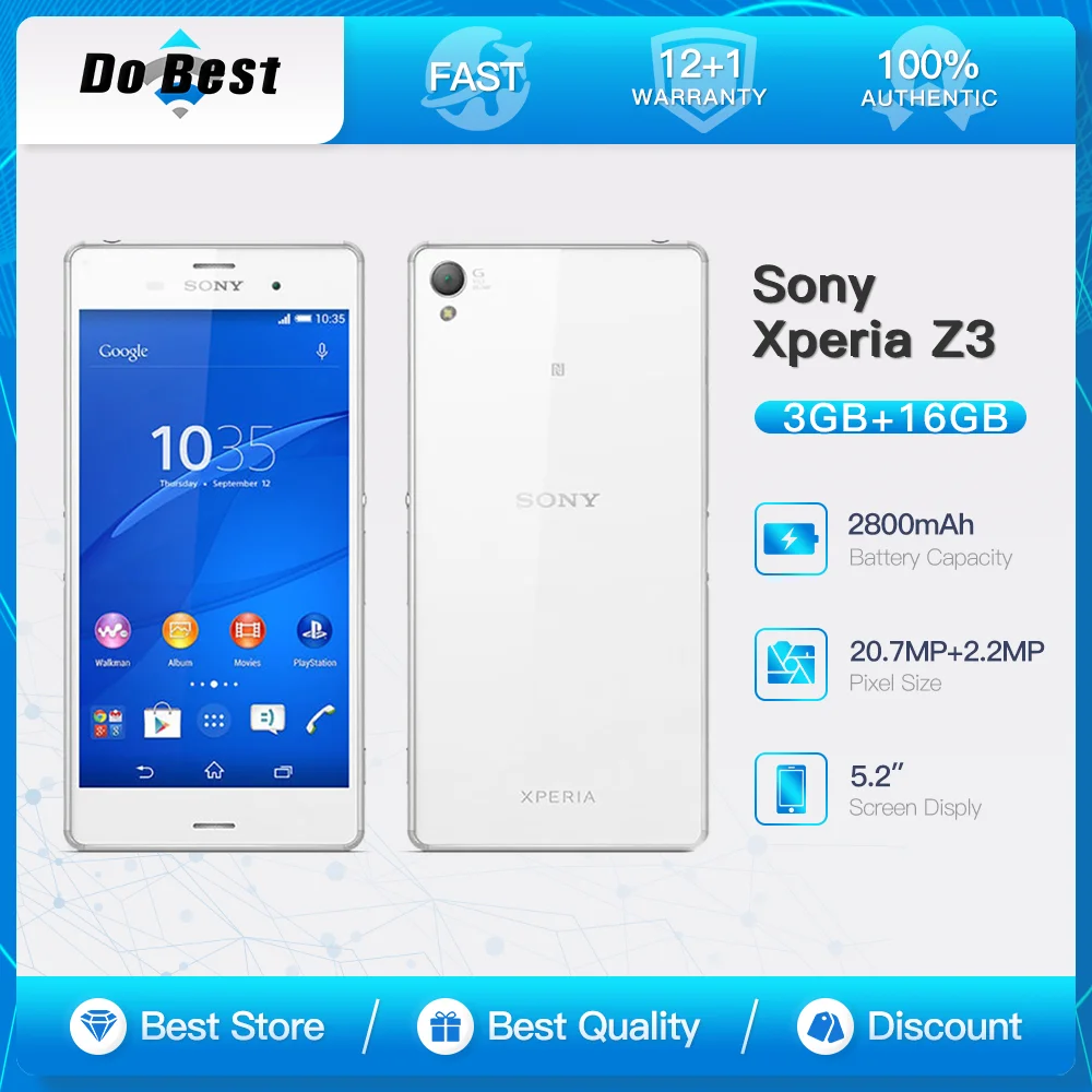 Original Unlocked Sony Xperia Z3 D6603 5.2 Inches Quad-core 16GB ROM 3GB RAM 20.7MP Camera Android OS Smartphone Cellphone