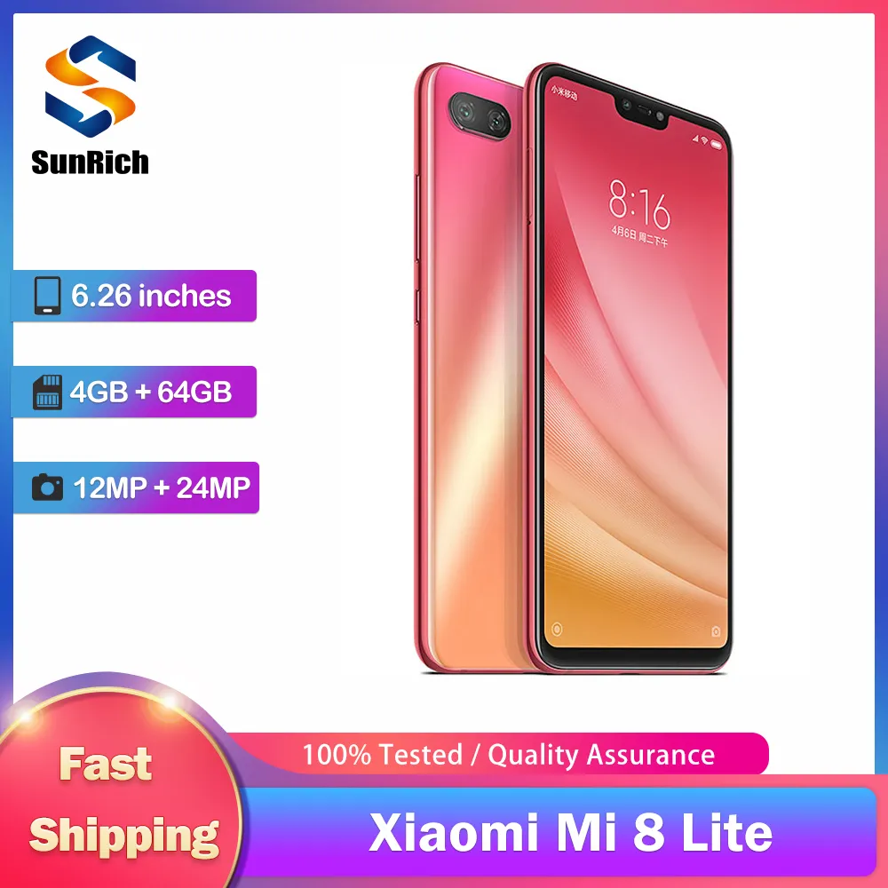 Original Xiaomi Mi 8 Lite 4G Mobile Phone Dual SIM 6.26” 4/6GB RAM 64GB ROM 12MP+5MP+24MP Snapdragon 660 Octa-Core SmartPhone