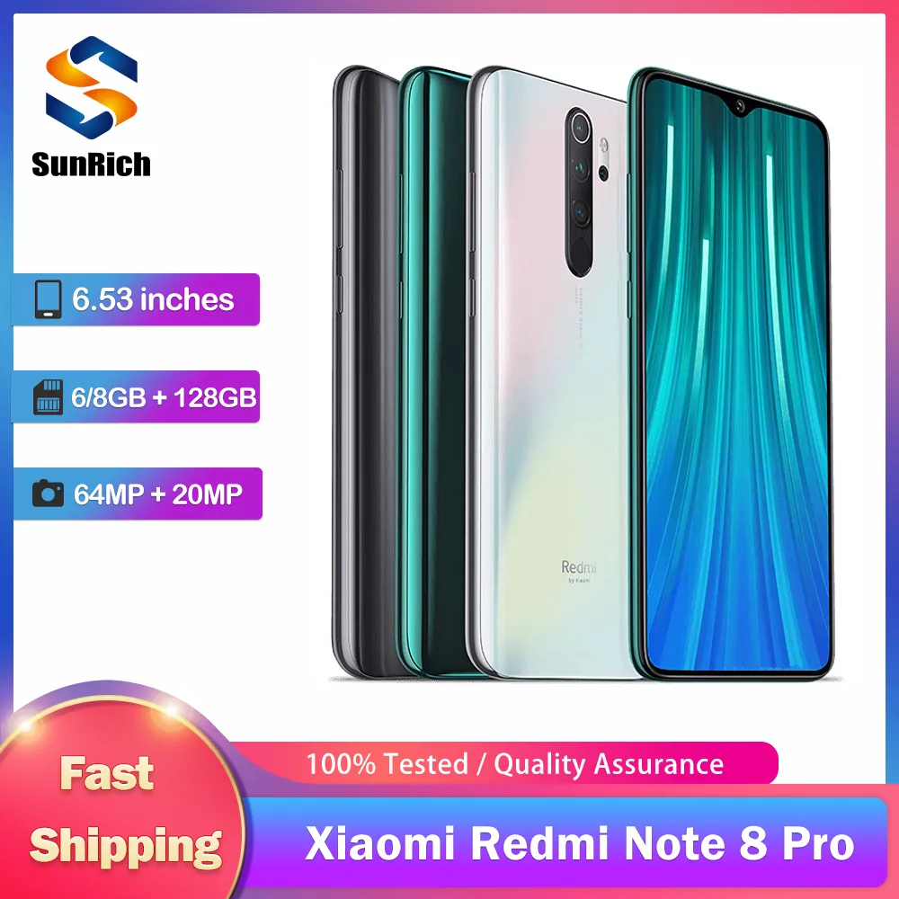 Original Xiaomi Redmi Note 8 Pro 4G Mobile Phone Dual SIM 6.53” 6GB/8GB RAM 128GB ROM 64MP+20MP 4K@30fps Octa-Core SmartPhone