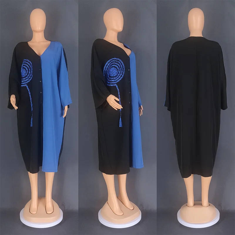 Patchwork African Dresses for Women 2023 Summer Traditional Nigeria Caftan Dress Loose Tassel Abaya Musulman Robe Femmes Clothes