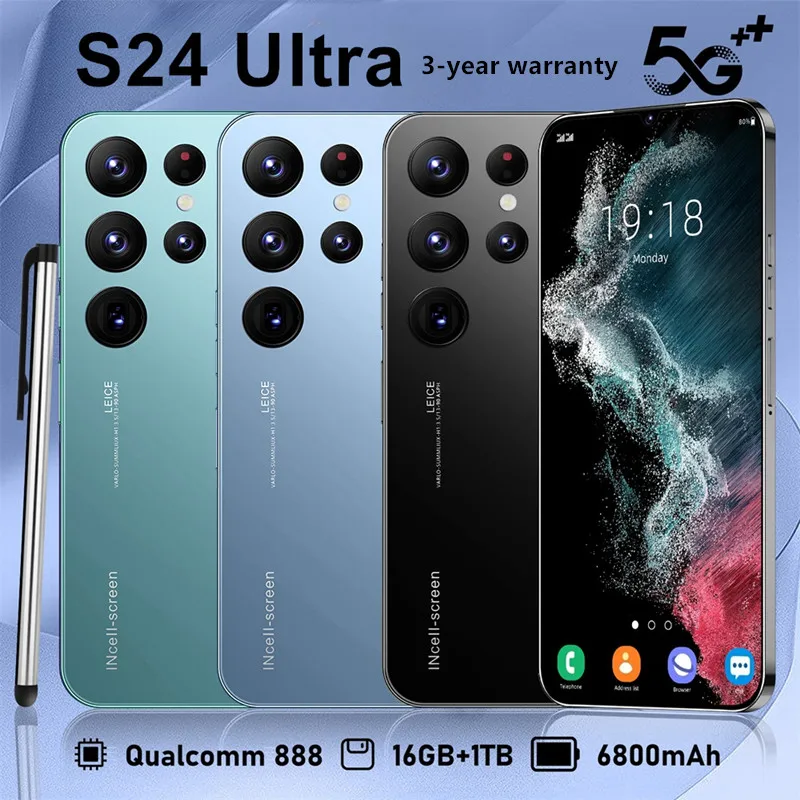 S24 Ultra Mobile Phones 6.8 HD Screen SmartPhone Original 16G+1T 5G Dual Sim Celulares Android Unlocked 72MP 6800mAh Cell Phone