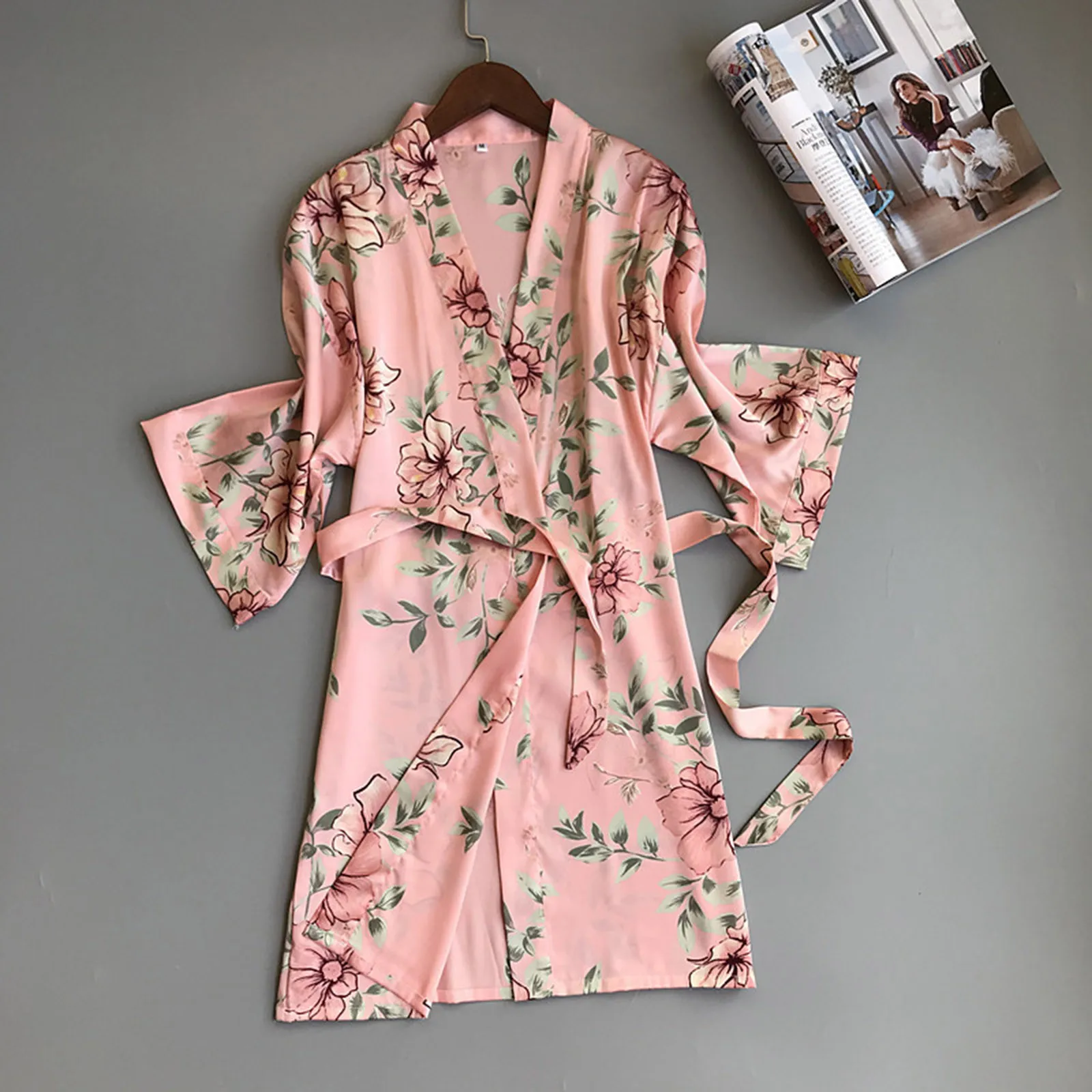 Satin Robe Female Sleepwear Floral Print Pajama Bridal Wedding Nightdress Kimono Bathrobe Gown Ladies Nightgown Sexy Nightwear