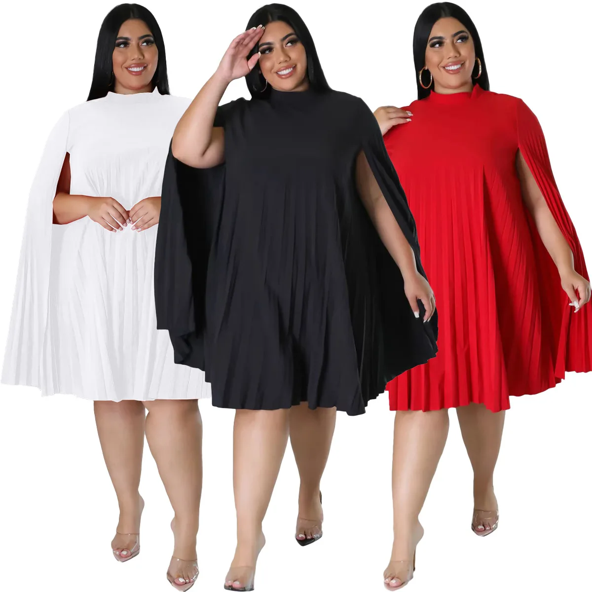 Spring Autumn African Women Polyester O-neck White Red Black Plus Size Knee-length Dress XL-5XL African Dresses for Women