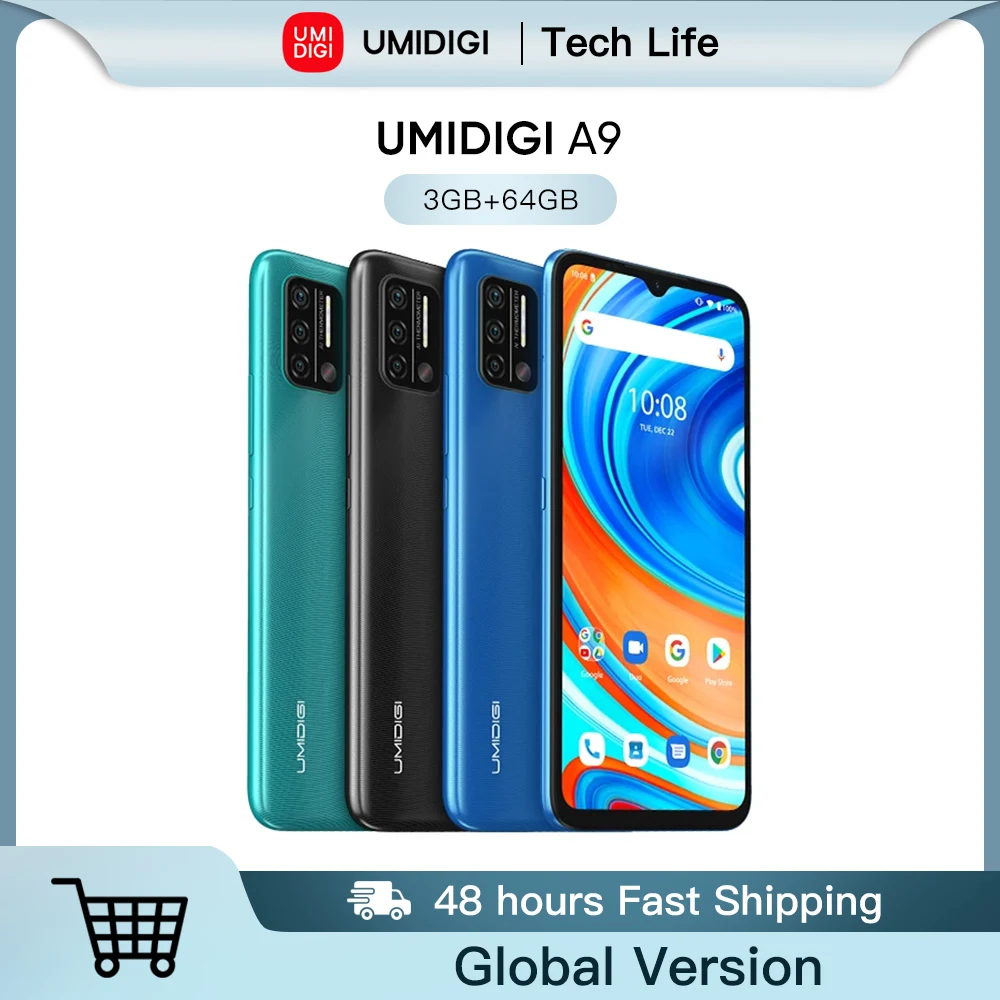 UMIDIGI A9 Android 11 Global Version 13MP AI Triple Camera 3GB 64GB Helio G25 Octa Core 6.53\