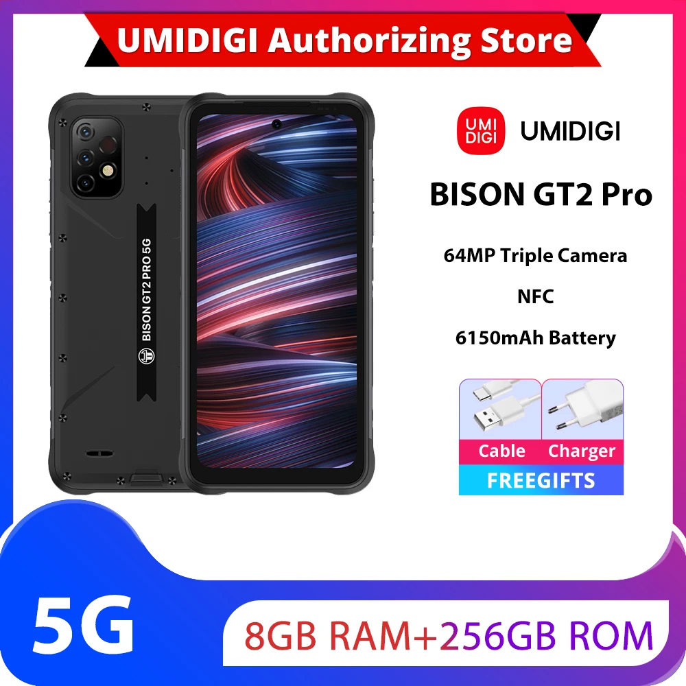 UMIDIGI BISON GT2 Pro, 5G, 64 мп, 8ГБ+ 256ГБ, 6150 мА · ч, 6,5 дюйма, Android 12,Dimensity 900,Octa Core,NFC