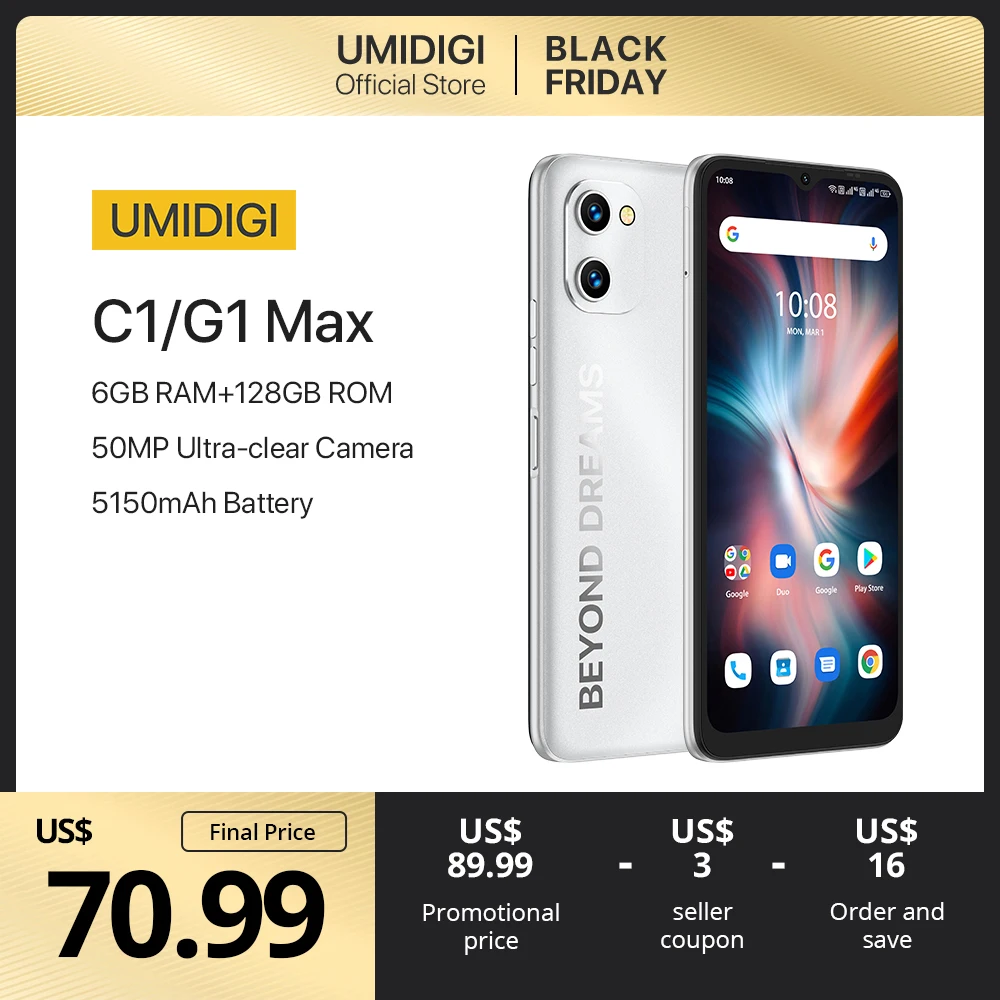 UMIDIGI C1 Max, G1 Max Smartphone, Unisoc T610, 6GB+128GB, 50MP Camera, 5150mAh Battery, Dual SIM 4G Celulares, Global Version