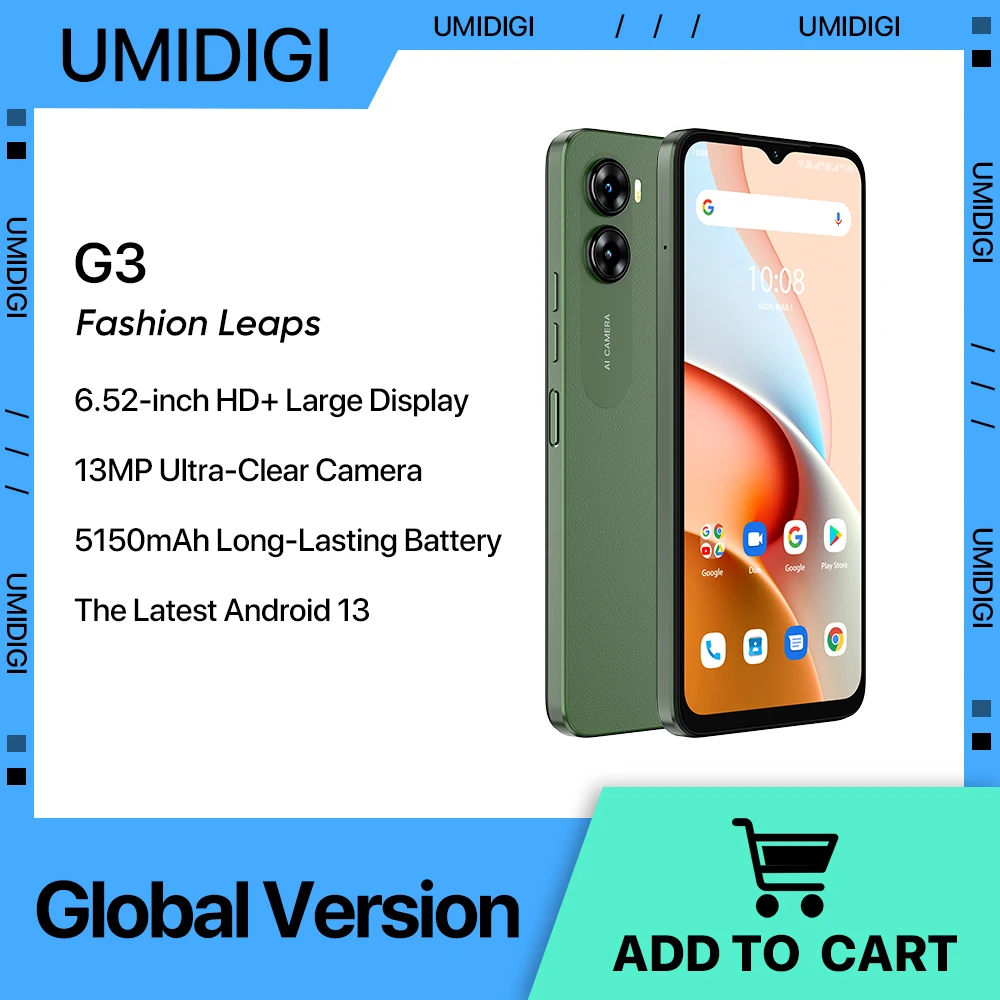 UMIDIGI G3 Smartphone  Android 13  Helio A22  4GB 64GB  13MP Camera 120Hz  5150mAh Battery  Dual SIM 4G Cellphone