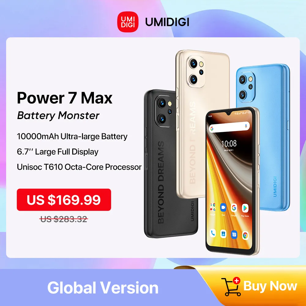 UMIDIGI Power 7 Max Android Smartphone 10000mAh Battery Unisoc T610 6GB 128GB 6.7\