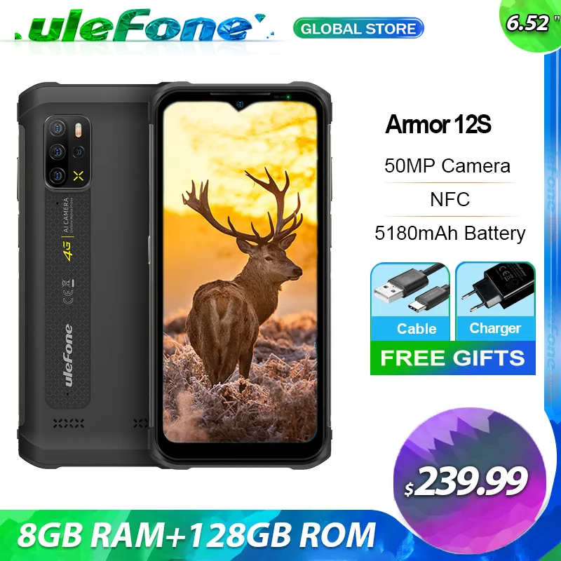 Ulefone Armor 12S Android 12 8GB+128GB Rugged Smartphone Helio G99 4G NFC 50MP 5180mAh Waterproof Wireless Charging Mobile Phone