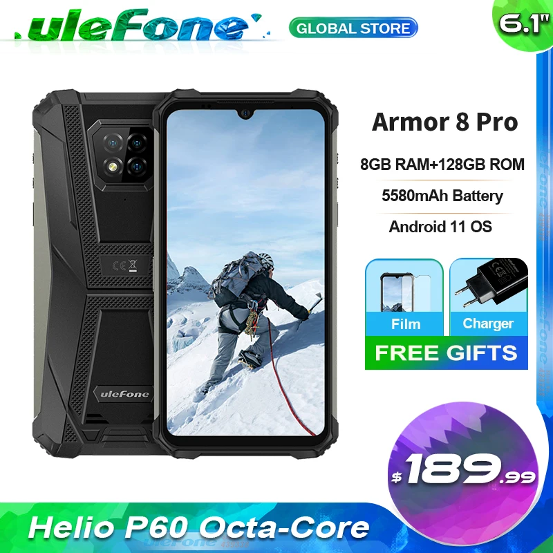 Ulefone Armor 8 Pro Android 11 8GB+128GB Waterproof Rugged Mobile phone NFC IP68 Smartphone 6.1\