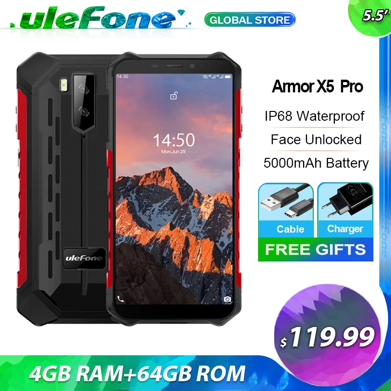 Ulefone Armor X5 Pro IP68/IP69K Rugged Phone 5000mAh Large Battery Android 11.0 Dual SIM LTE 4G Network Face Unlocked Smartphone