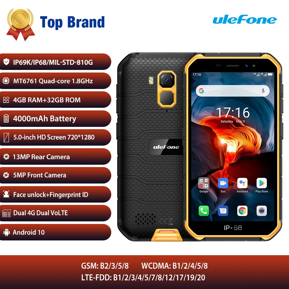 Ulefone Armor X7 Pro Rugged Smartphone 4GB RAM Android 10 Cell Phone IP68 Quad-core NFC 4G 2.4G/5G WLAN Waterproof Mobile Phone