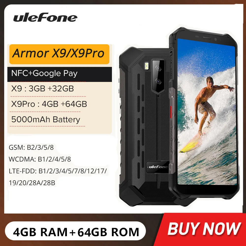 Ulefone Armor X9 Pro Waterproof Rugged Smartphones 4GB+64GB 5.5 Inch Display Android 11 Cellphone 5000mAh 4G Mobile Phone NFC
