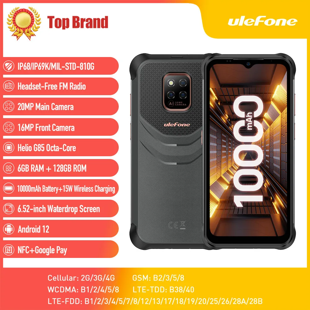 Ulefone Power Armor 14 Pro Rugged Phone 10000mAh Android 12 Waterproof Smartphone 128GB 5G/2.4GWLAN WirelessCharging NFC Global