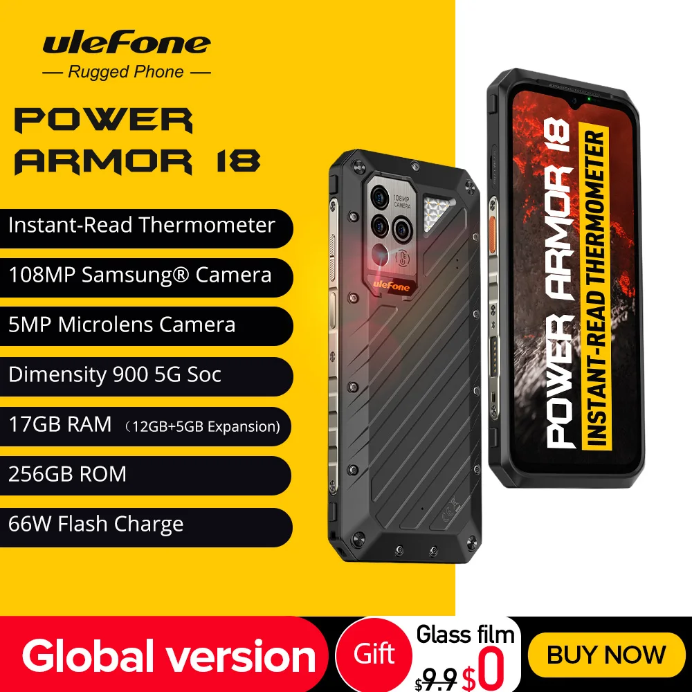 Ulefone Power Armor 18 5G  Rugged Phone 17GB RAM moblie phone 256GB ROM 108MP 66W 9600mAh Android 12 moblie phone Global version