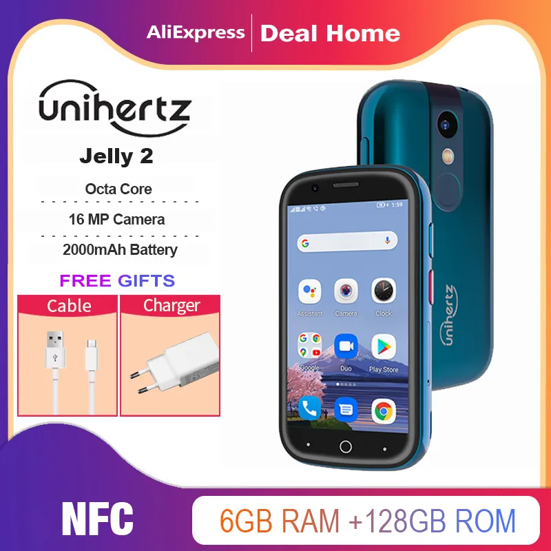 Unihertz Jelly 2 World’s Smallest Android 11 4G LTE Smartphone 6GB+128GB 2000mAh Fingerprint Dual Sim USB OTG NFC Cellphone