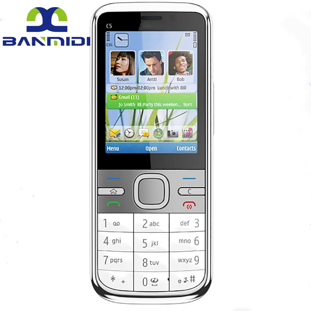 Unlocked C5 C5-00 CellPhone 2G 3G GSM Original Mobile Cell Phone Russian/Arabic/Hebrew Keyboard Bluetooth Old Refurbished Phone