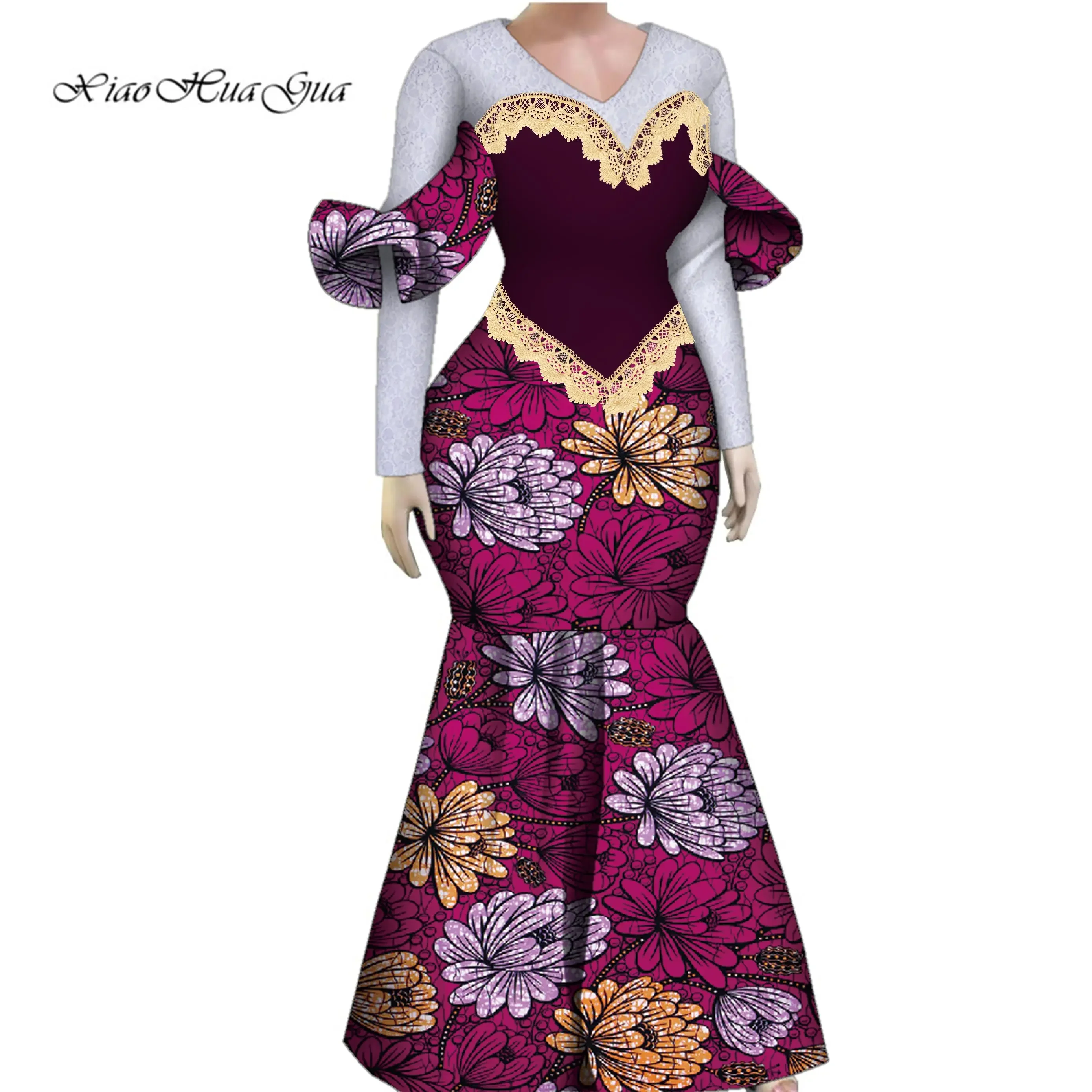 Women African Plus Size Evening Dresses Wedding Party Long Luxury Lace Gown Bodycon Mermaid Dress Ankara Dresses Clothing WY1490