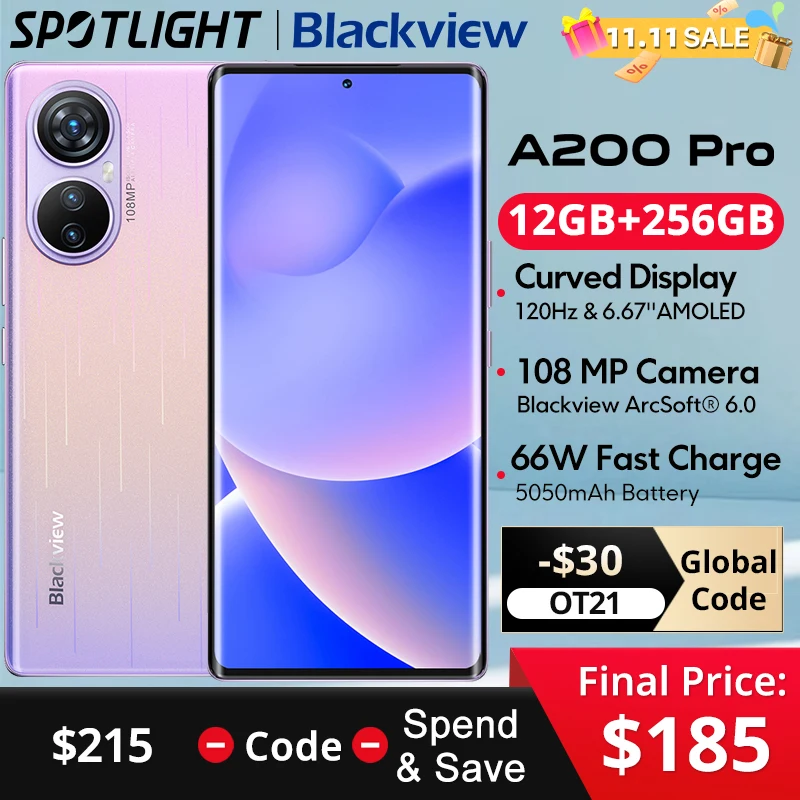 【World Premiere】Blackview A200 Pro MTK Helio G99 6.67”AMOLED Curved Display 12GB 256GB NFC 108MP Camera  5050mAh Cell Phone