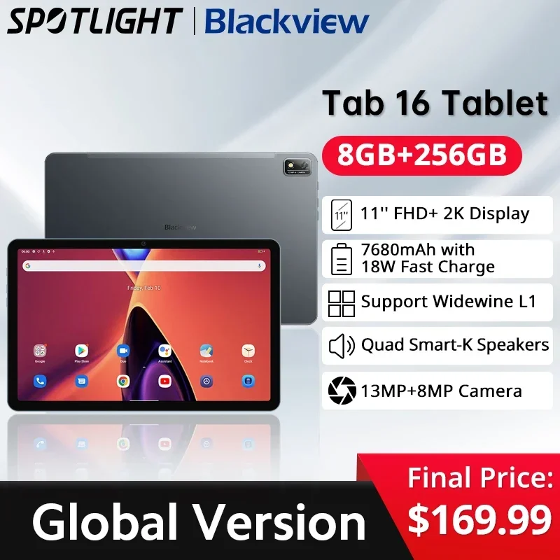 【World Premiere】Blackview Tab 16 Tablet Android 8GB+256GB 11”2k FHD+ Display Widevine L1 Unisoc T616 7680 mAh Battery Tablet PC