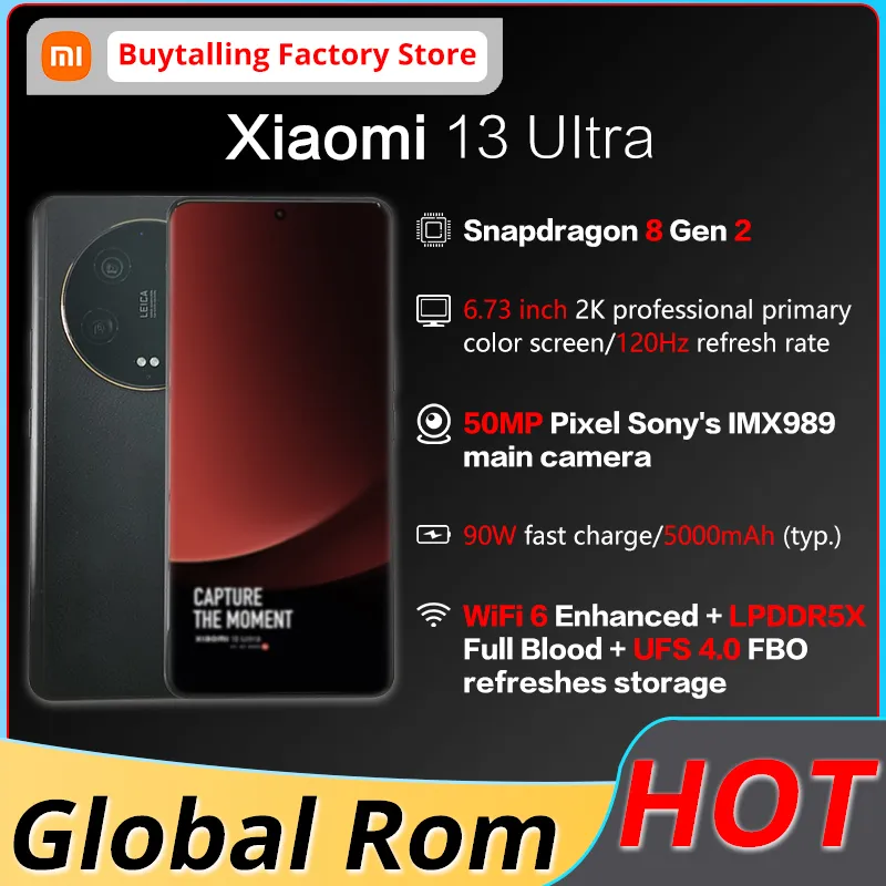 Xiaomi 13 Ultra 5G Global Rom 6.73 inch 2K OLED flexible Curved 120Hz screen Snapdragon 8 Gen 2 Octa Core 50MP Quad Camera