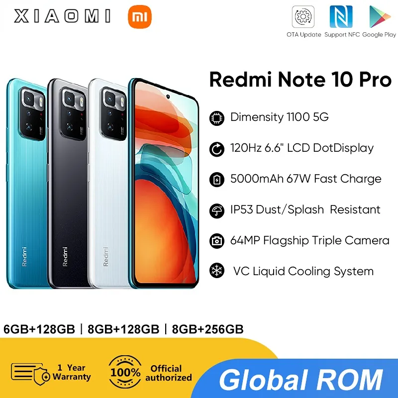 Xiaomi Redmi Note 10 Pro 128GB/256GB Global ROM Dimensity 1100 Octa Core 120Hz 6.6\