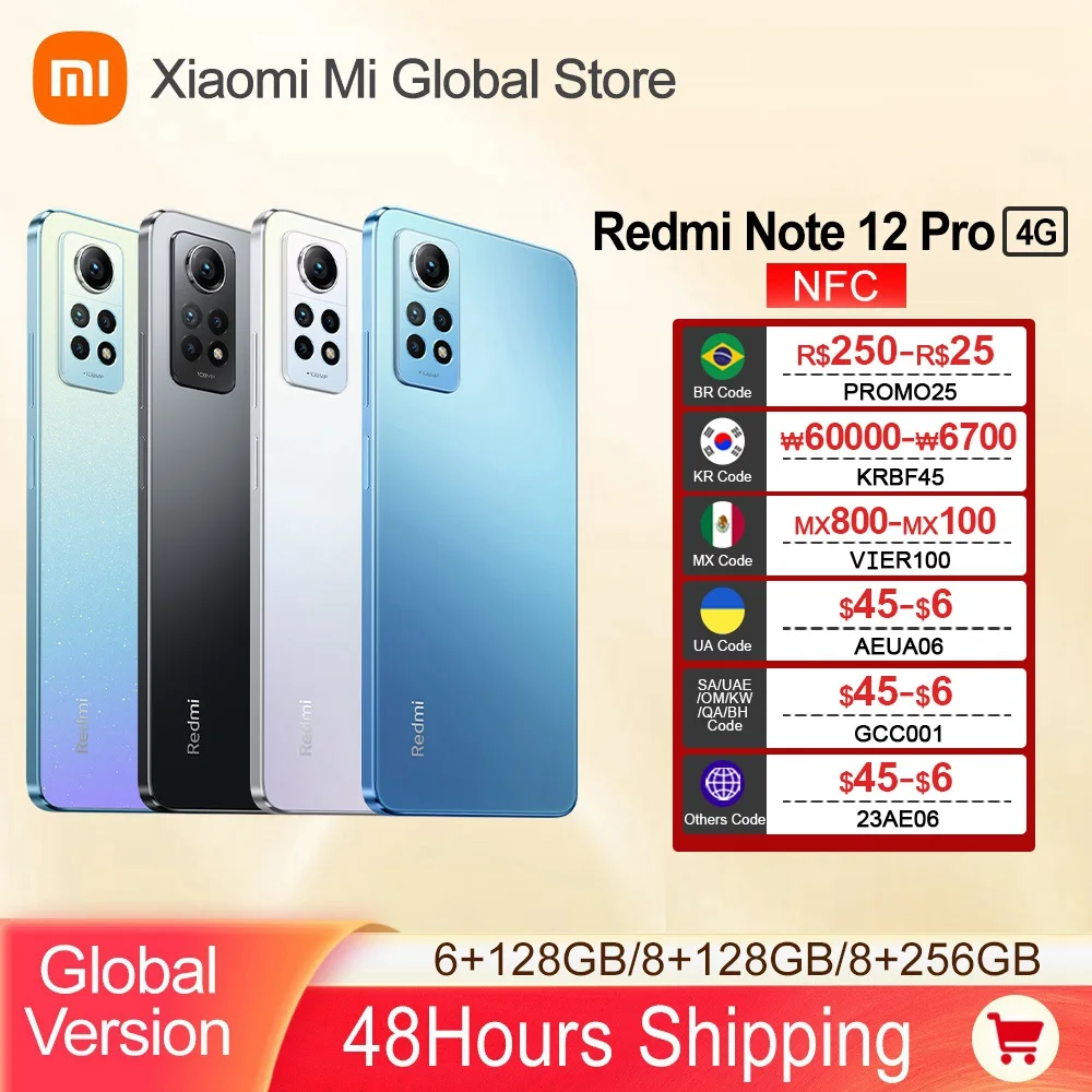 Xiaomi Redmi Note 12 Pro 4G Smartphone Global Version NFC 120Hz AMOLED DotDisplay Snapdragon 732G 108MP Camera 67W Charging