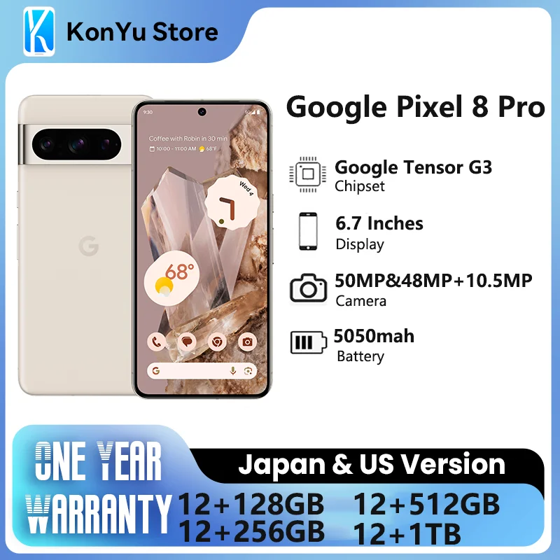 2023 New JP AND US Google Pixel 8 Pro Google Tensor G3 6.7 inches 1TB 50MP & 48 MP OLED 120HZ IP68 /water resistant 5050 mAh 5G