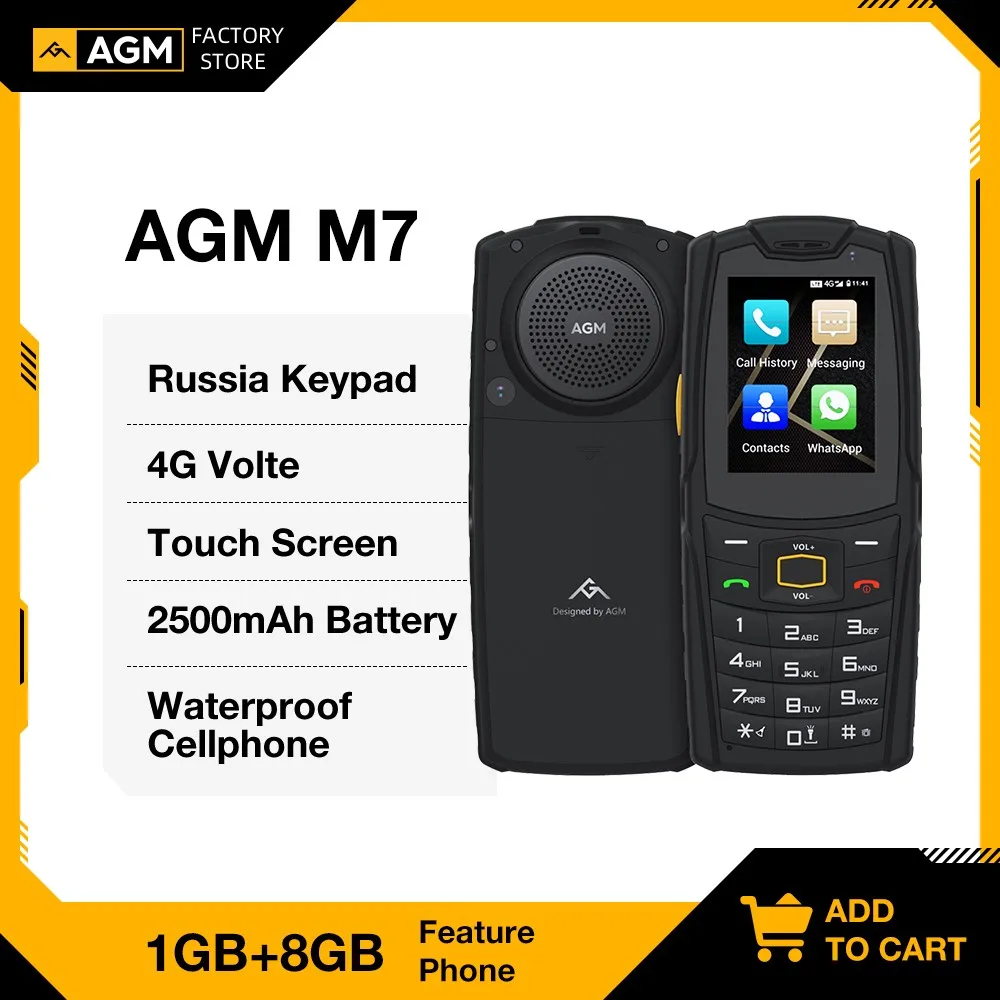 AGM M7 Rugged Phone English Russia Keypad 4G Volte Android  Waterproof  Touch Screen Mobile Phone 2500mAh Feature Phone