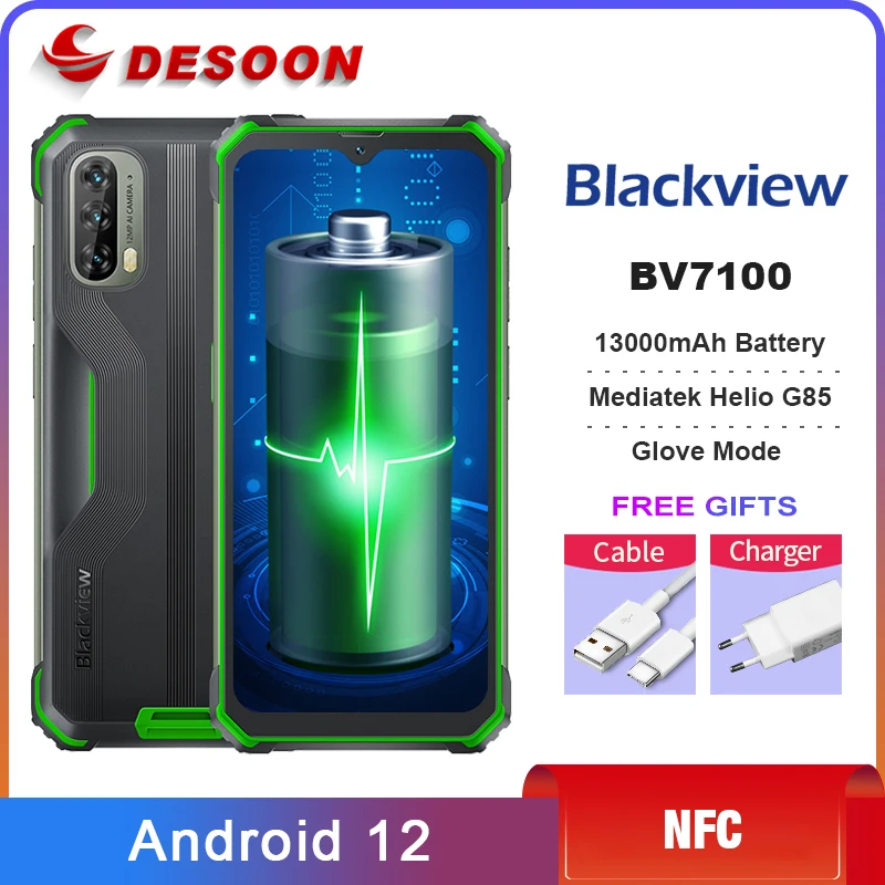 Blackview BV7100 Rugged Phone 13000mAh 6+128GB G85 Octa Core Android 12 6.58” Mobile Phone  Waterproof Cell Phone NFC Dual SIM