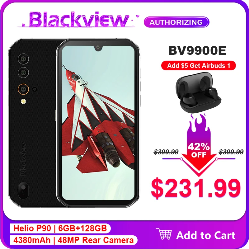 Blackview BV9900E 6GB+128GB IP68 Waterproof Smartphone 5.84” 4380mAh Helio P90 Octa Core 48MP Android 10.0 Rugged Mobile Phone