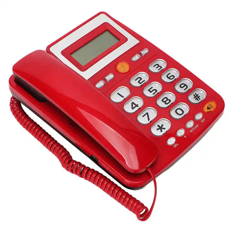 Corded Landline Phone HD Hands Free Calling LCD Brightness Adjustment Single Button Dialing Wired Landline Phone Red