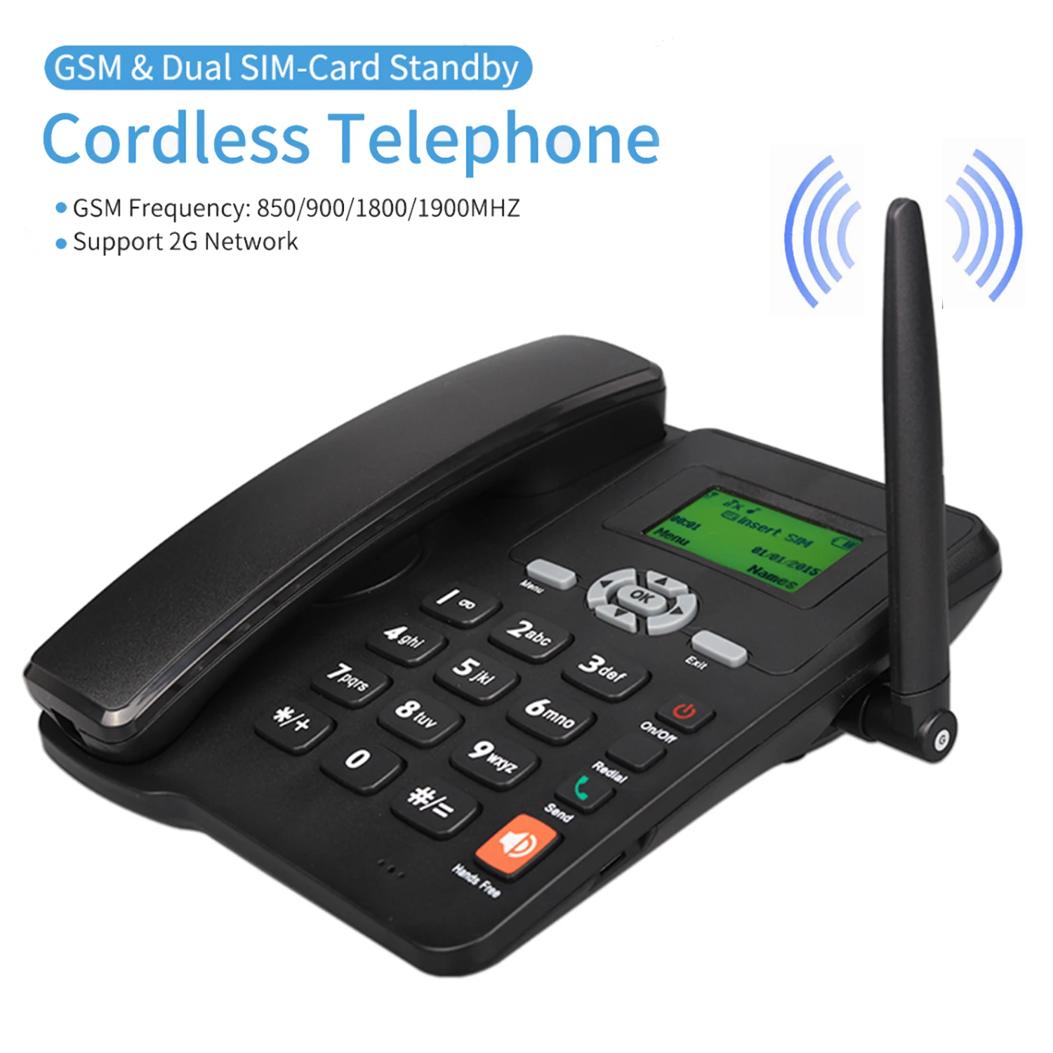 Cordless Phone Desktop Telephone Support GSM 850/900/1800/1900MHZ Dual SIM Card 2G Fixed Wireless Phone W/Antenna Radio Clock