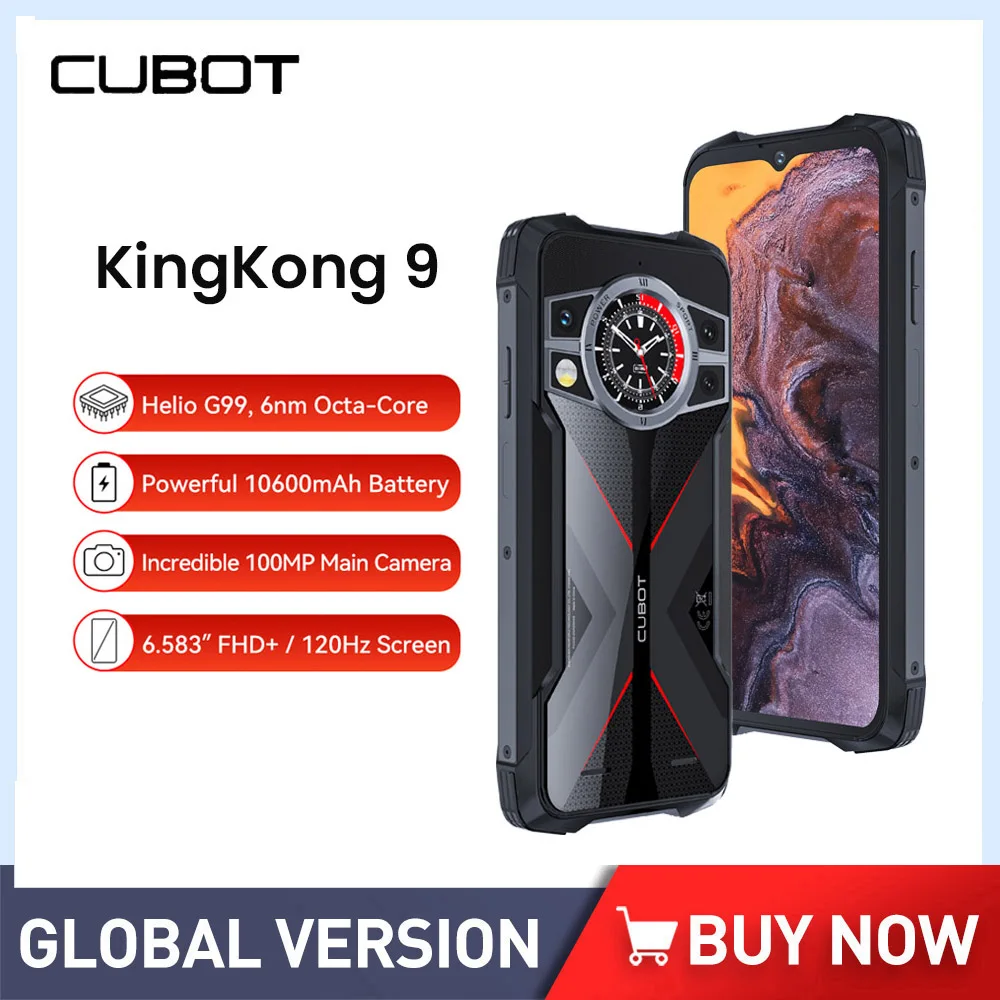 Cubot KingKong 9 Rugged Phones 6.583 Inch HD Screen Helio G99 Octa Core 12GB+256GB 100MP Camera Smartphone 10600 mAh Battery NFC