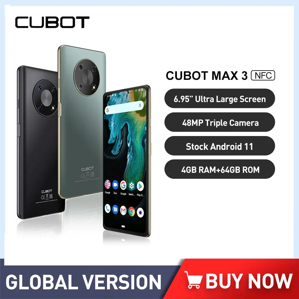 Cubot MAX 3 Smartphones 6.95 Inch Ultra Large Full Screen Mini Tablet Android 11.0 Mobile Phone 48MP Triple Camera 5000mAh NFC