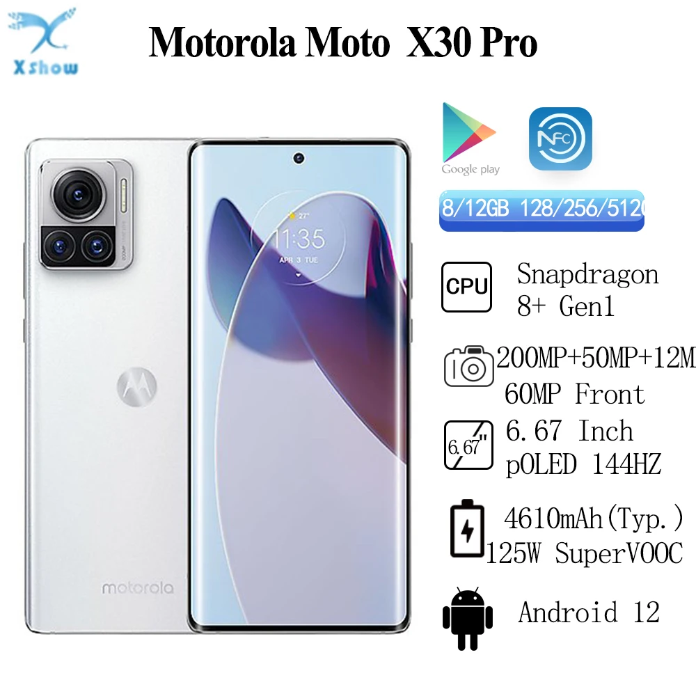 Global Rom Motorola Moto X30 Pro 5G  Snapdragon 8+ Gen 1 200MP Samsung HP1 OIS 4450mAh 125W SUPERVOOC 6.67” 144Hz